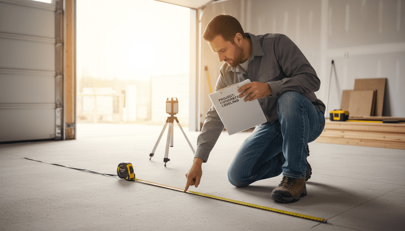 Contractor providing a free estimate on a concrete garage floor