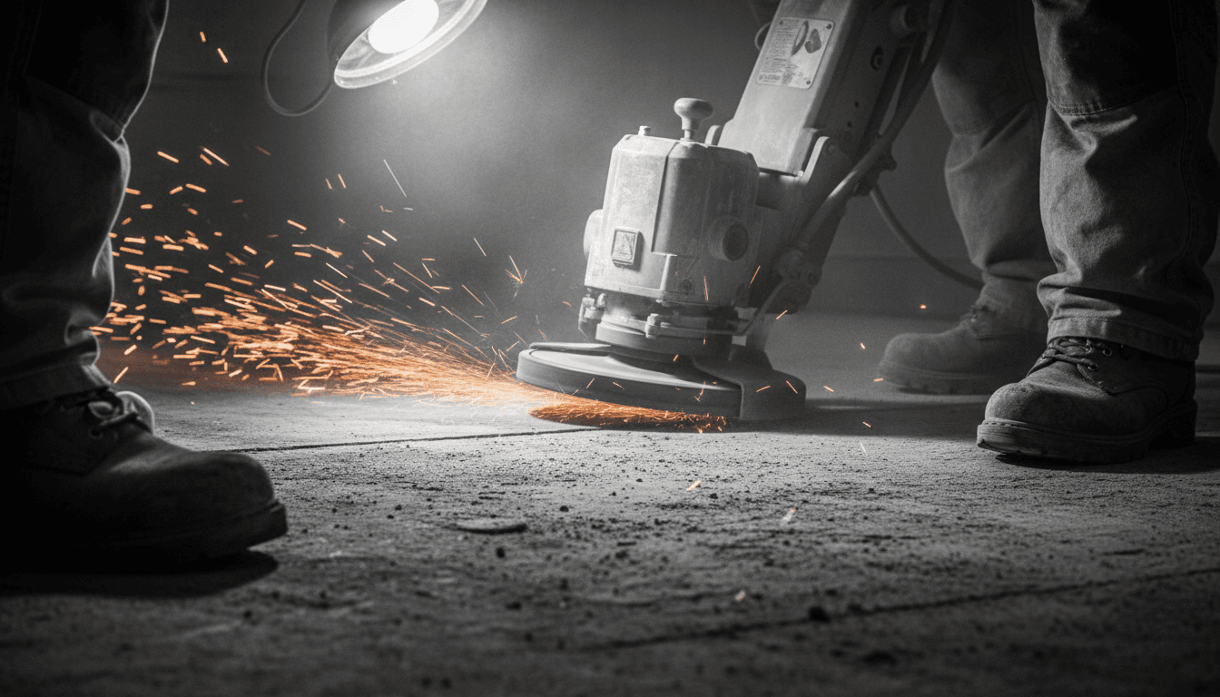 Concrete floor grinder prepping a garage floor surface