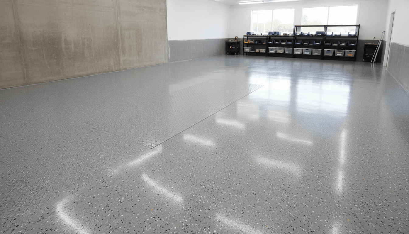 Oil beading on a glossy epoxy garage floor, not soaking in
