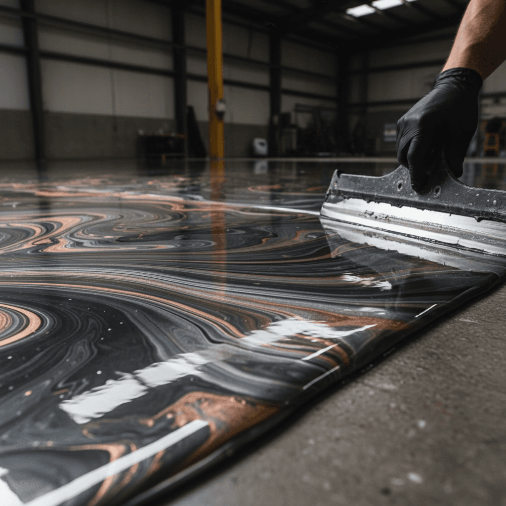 Contractor rolling epoxy onto a garage floor